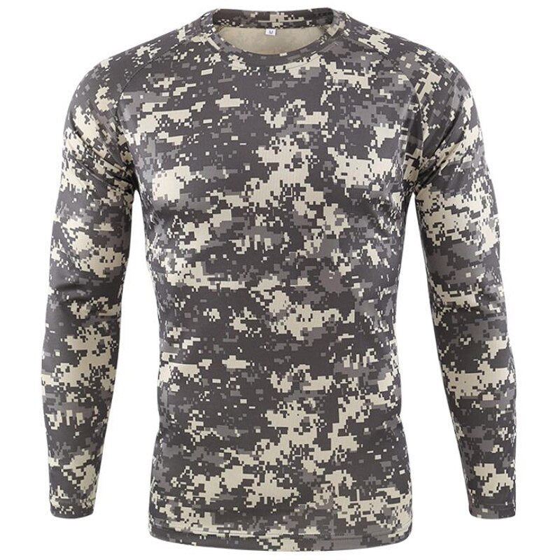 Summer Camouflage T-shirt Quick-Drying Breathable Long Sleeve Tops Men Hiking