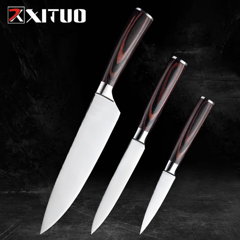 XITUO Kitchen Knife Set Stainless Steel Paring Utility Santoku Chef Sliced fruit knife Bread