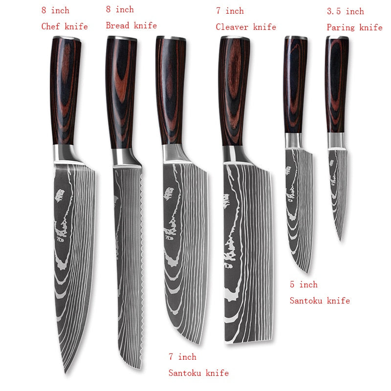 Stainless Steel Damascus Pattern Chef Knives Set Kitchen Set Butcher Boning Knife