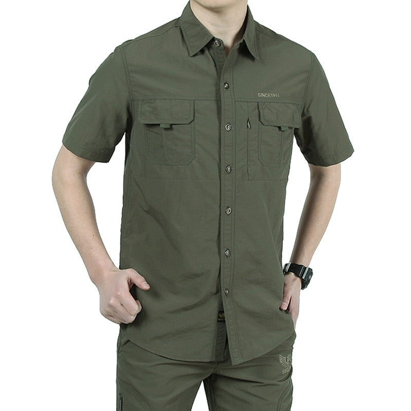 Summer Men Short Sleeve Army Shirts Quick Dry Turn Down Collar Tactical Shirt Outdoor