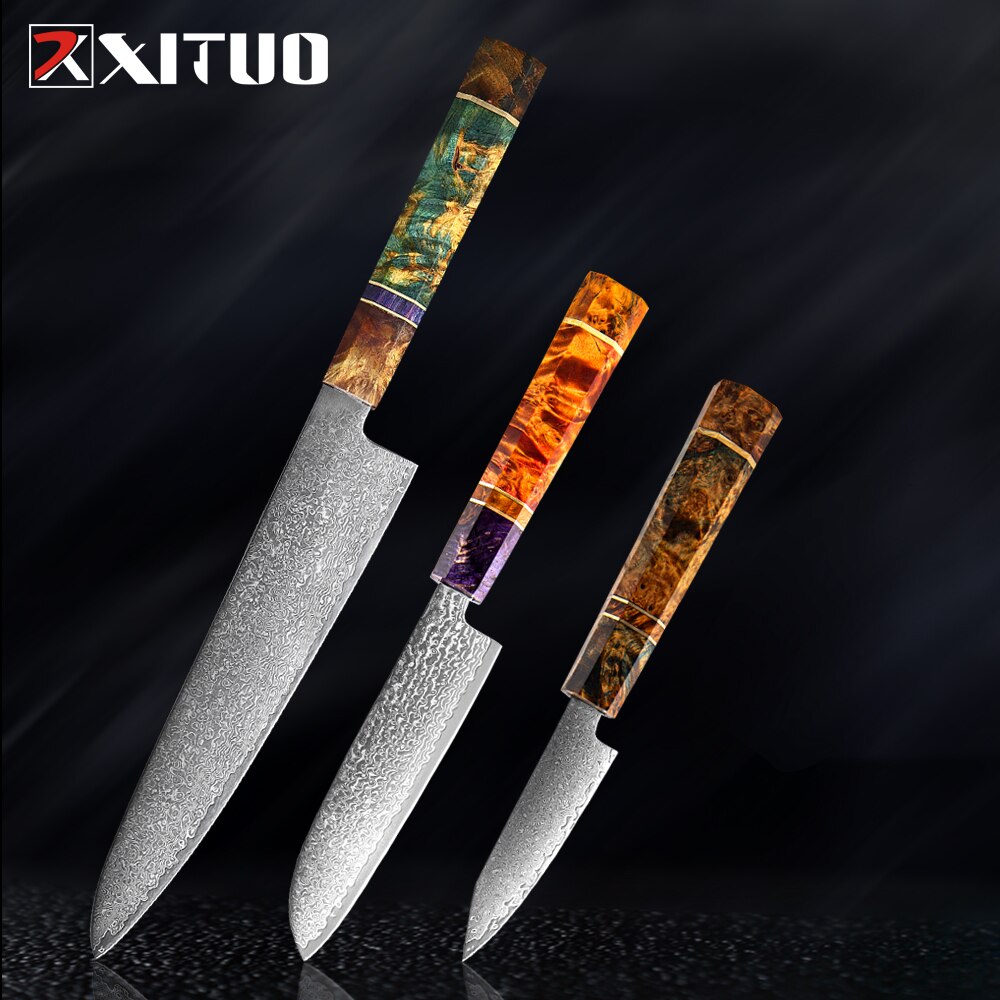 XITUO 2-5PCS Knives Set Nakiri Knife Japanese Damascus Steel Chef Knife Unique Solidified