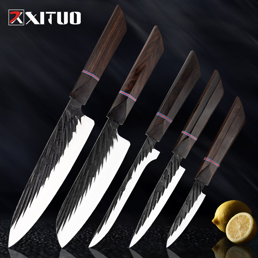 8 Sets Kitchen knives Handmade Forged Japanese Sharp Chef Knife 440C Steel Cleaver