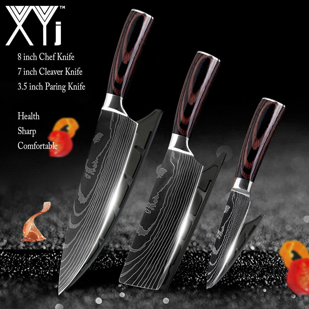 Kitchen Knife Set Stainless Steel Holder Gift Cover Bread Paring Nakiri Knives Cutter Tools