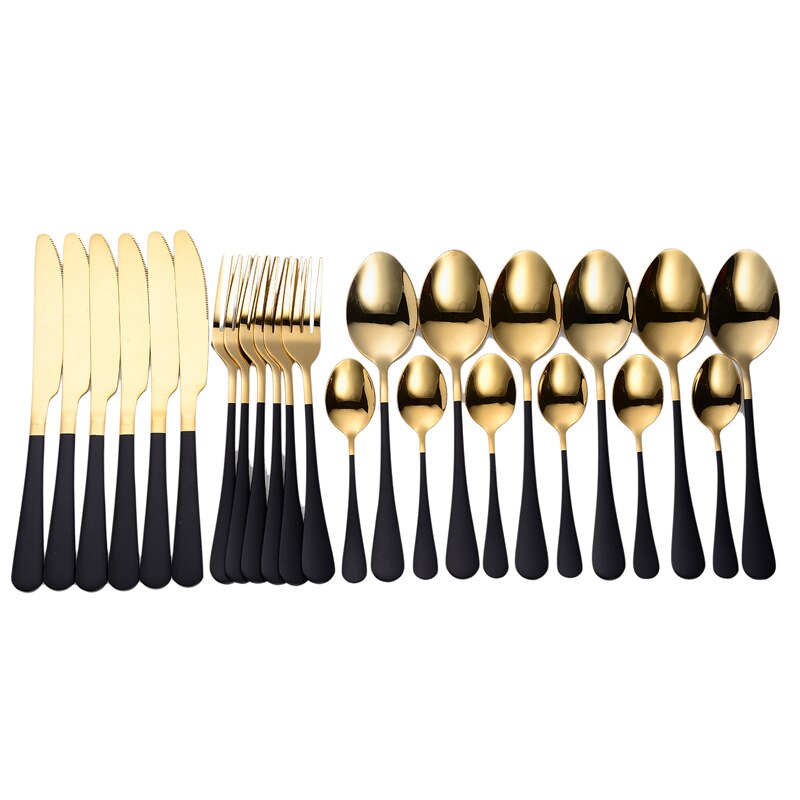 New Tableware Forks Knives Spoons Stainless Steel Golden Cutlery Set Silverware Set Gold 24 Pcs