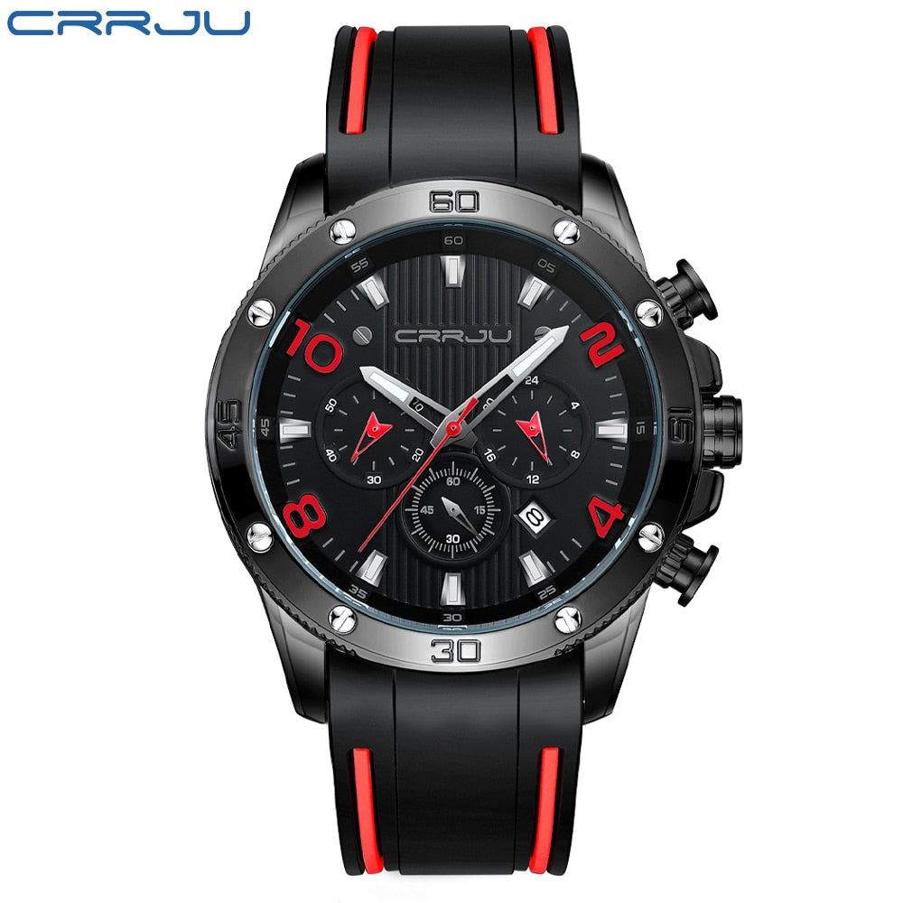 CRRJU Men's Watch Chronograph Outdoor Sports Waterproof Watches Luminous Display