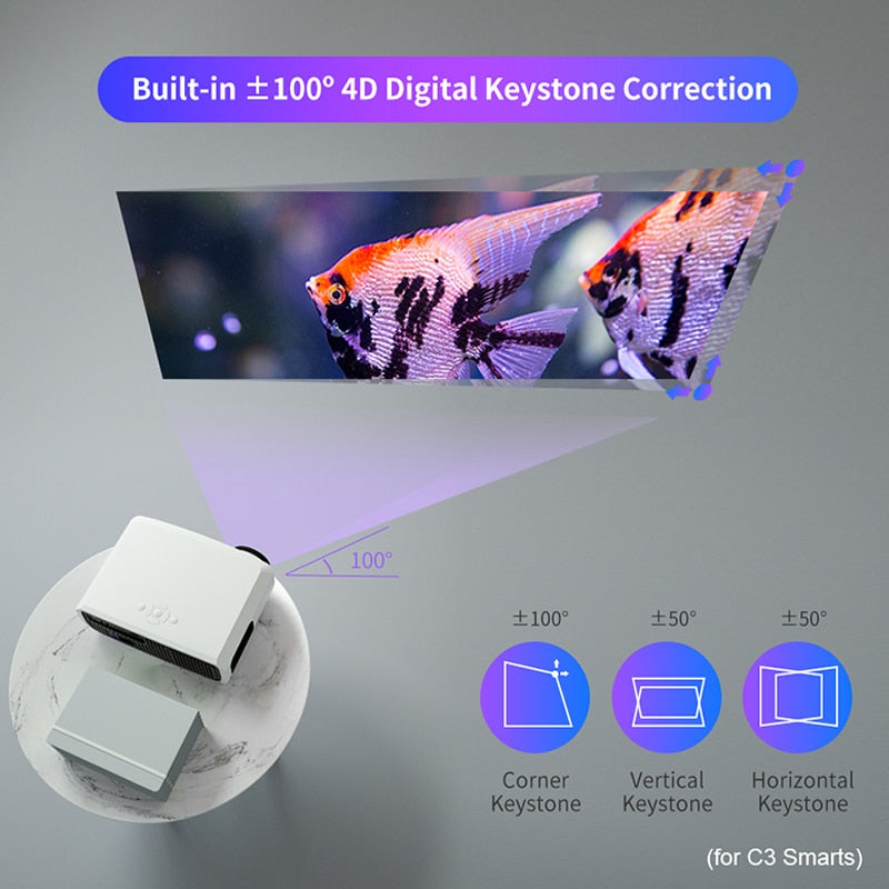 WZATCO C3 4D Keystone LED Projector 4K Android 10.0 WIFI 1920*1080P Proyector Home