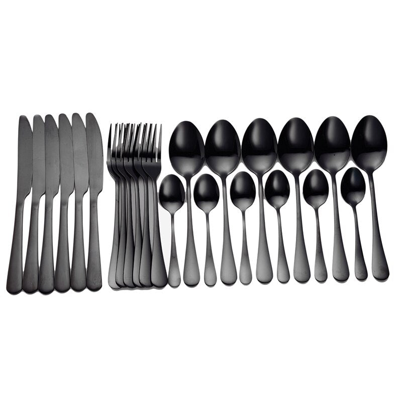 Tablewellware Tableware Black Cutlery Set 24 Pcs Stainless Steel Cutlery Box Forks Knives