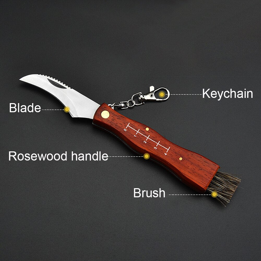 Outdoor Camping BBQ Mushroom Knife With Brush Portable Keychain Sharp Hunting Survival