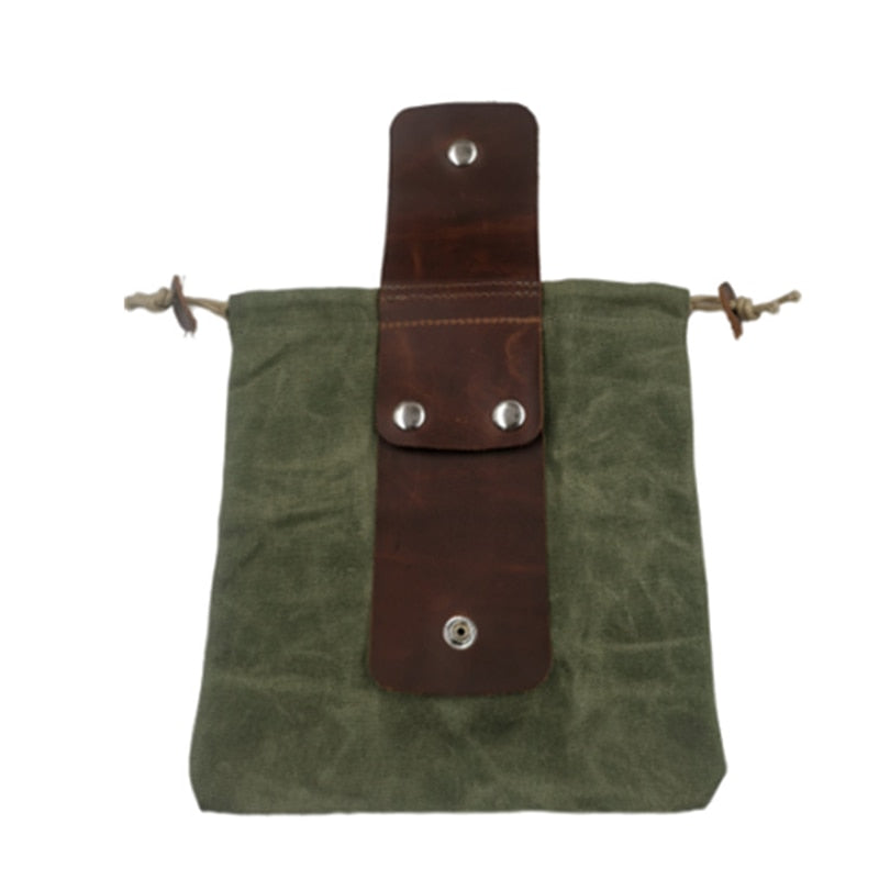 Leather Canvas Bushcraft Bag Canvas Foraging Pouch for Hiking, Buckle Duty Tool Pouch