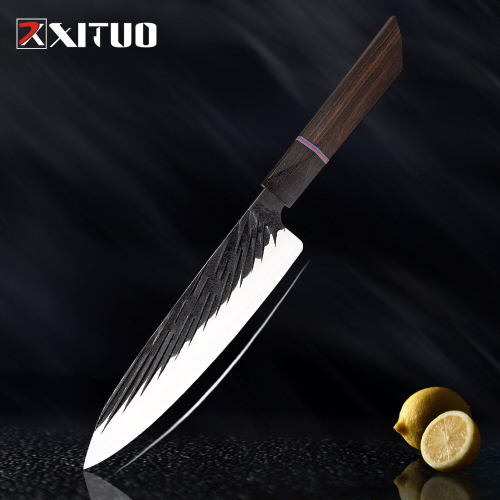 8 Sets Kitchen knives Handmade Forged Japanese Sharp Chef Knife 440C Steel Cleaver