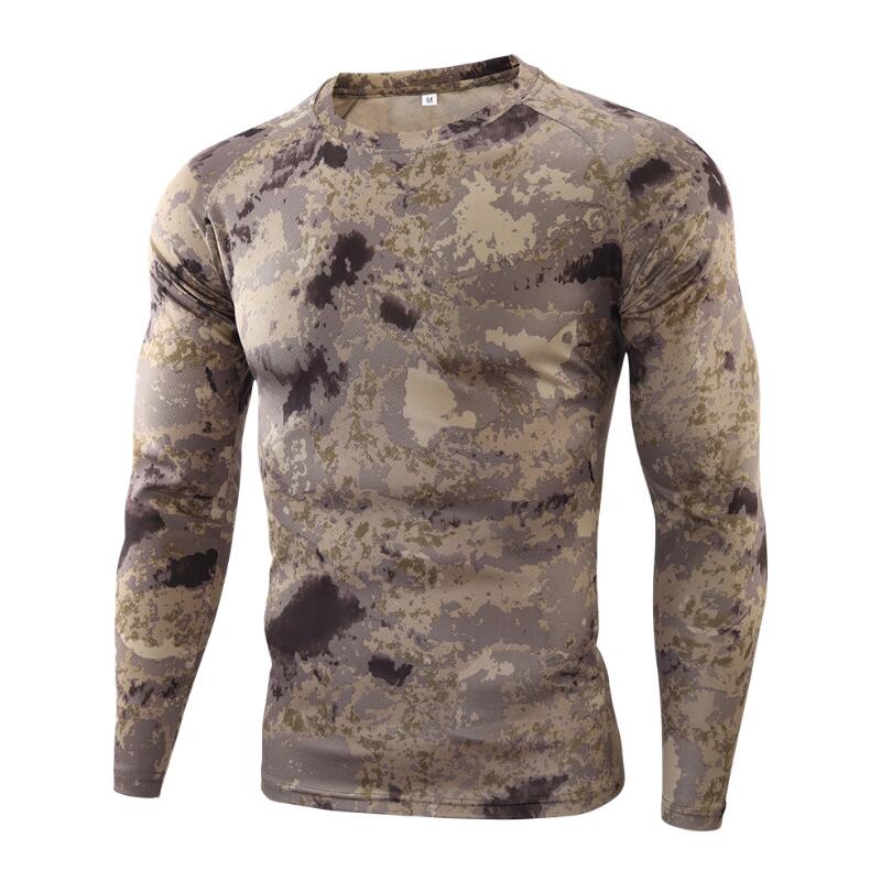 Summer Camouflage T-shirt Quick-Drying Breathable Long Sleeve Tops Men Hiking