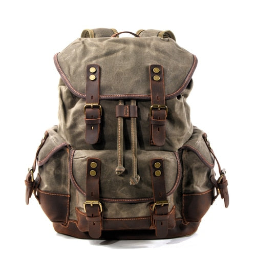 Waxed Canvas Backpack Men Backpacks Leisure Rucksack Travel School Bag Laptop