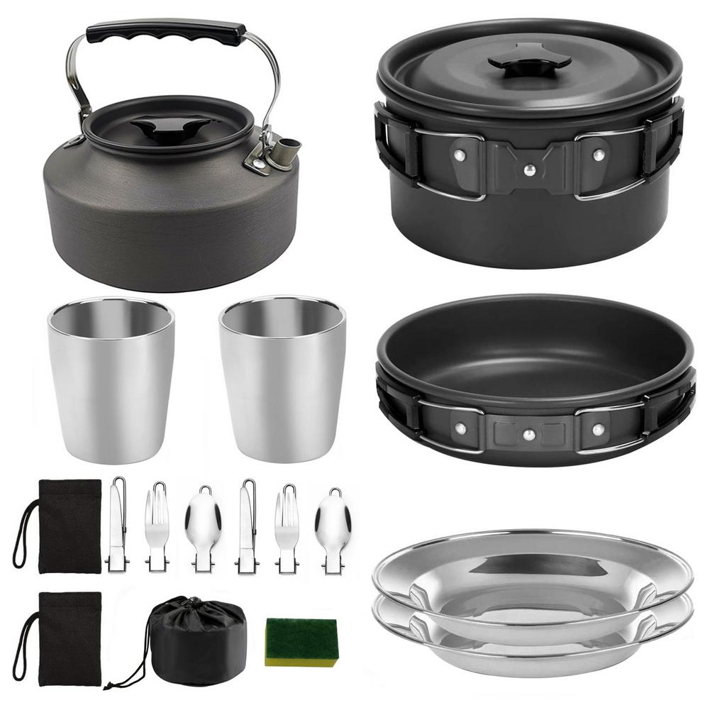 Camping Portable Pot Pan Cup Teaport Set Folding Outdoor Cooking Set Hiking Picnic Tableware Tool