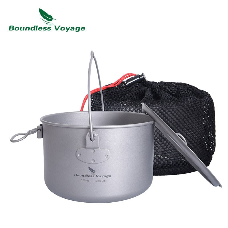 Boundless Voyage Outdoor Titanium Hanging Pot with Handle Camping Hiking Picnic Tableware Foldable