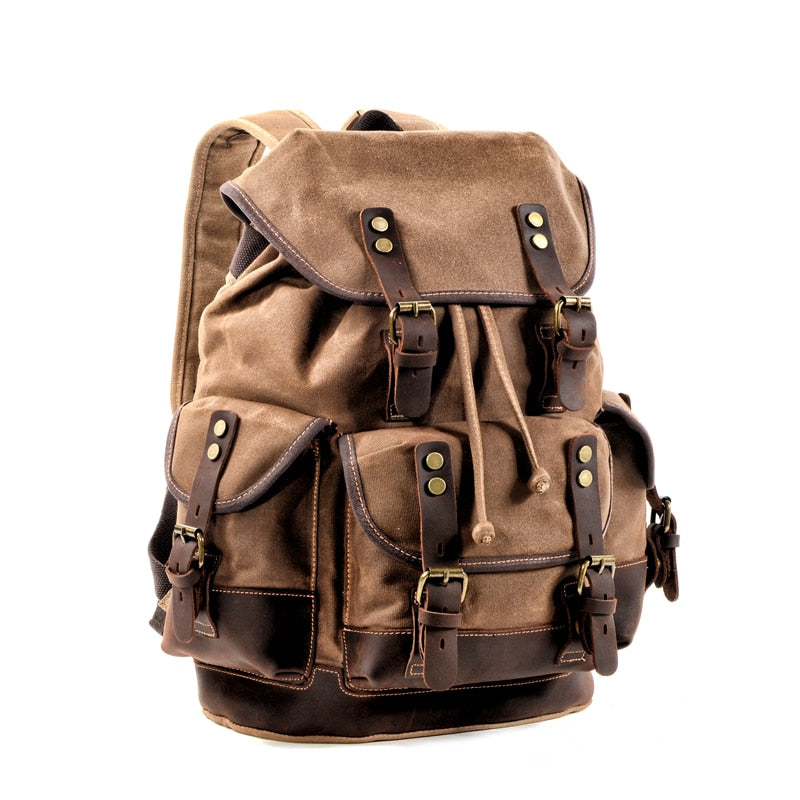 Waxed Canvas Backpack Men Backpacks Leisure Rucksack Travel School Bag Laptop