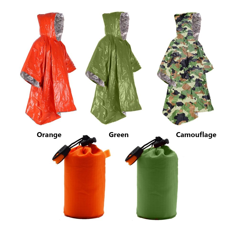 Orange Green Emergency Raincoat Aluminum Film Disposable Poncho Cold Insulation Rainwear