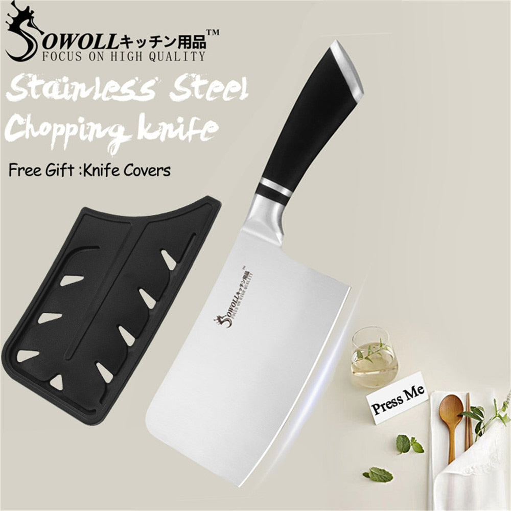 SOWOLL Kitchen Knives 1-7Pcs Stainless Steel Knives Paring Utility Santoku Bread Slicing Tool