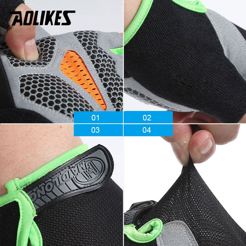 AOLIKES Cycling Gloves MTB Road Riding Gloves Anti-slip Camping Hiking Gloves Gym Fitness