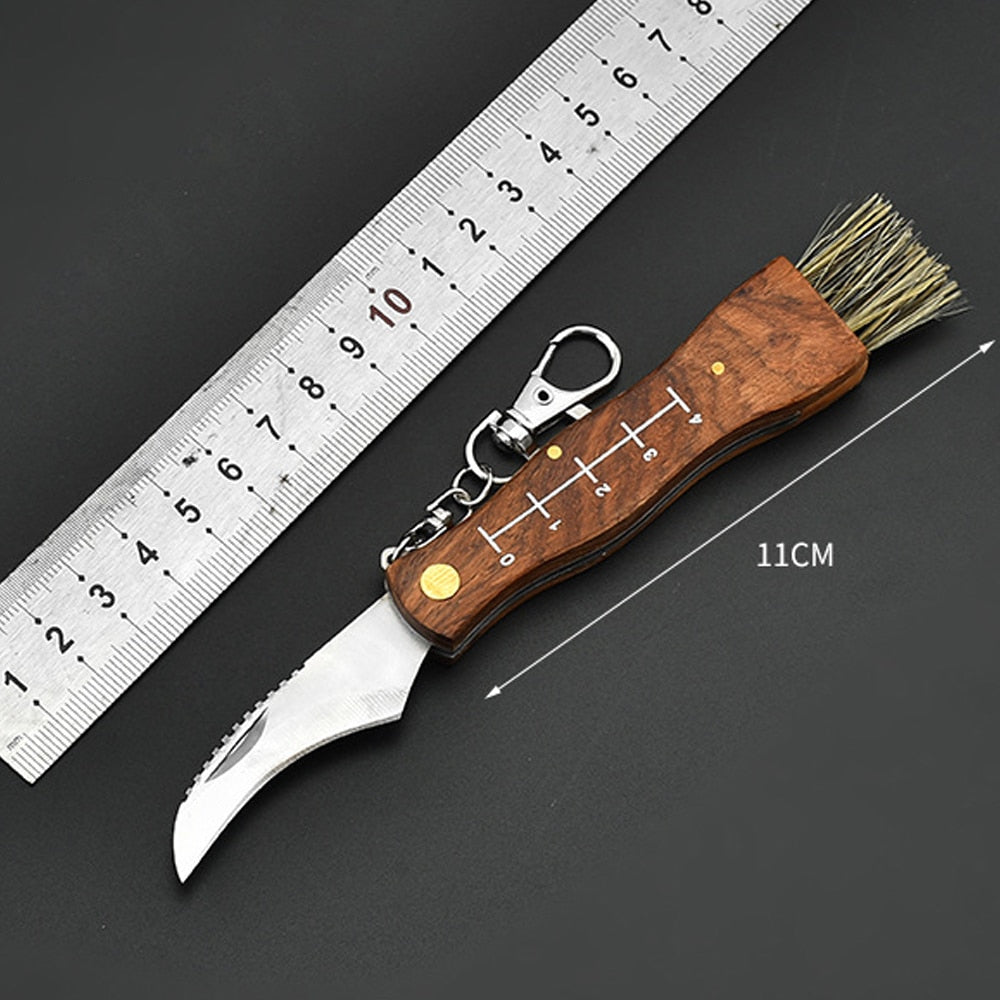 Outdoor Camping BBQ Mushroom Knife With Brush Portable Keychain Sharp Hunting Survival