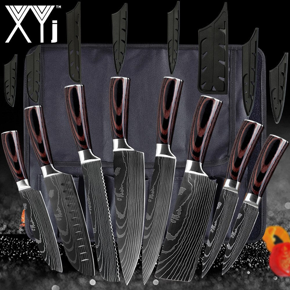 Kitchen Knife Set Stainless Steel Holder Gift Cover Bread Paring Nakiri Knives Cutter Tools