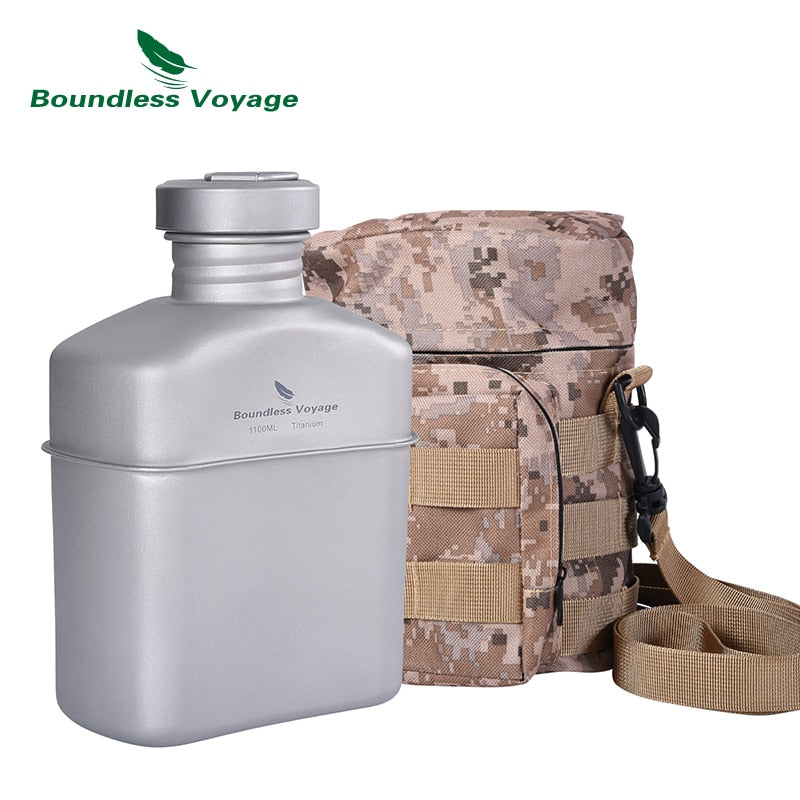 Boundless Voyage Outdoor Camping Titanium Military Canteen Cups Cooking Set Water Bottle