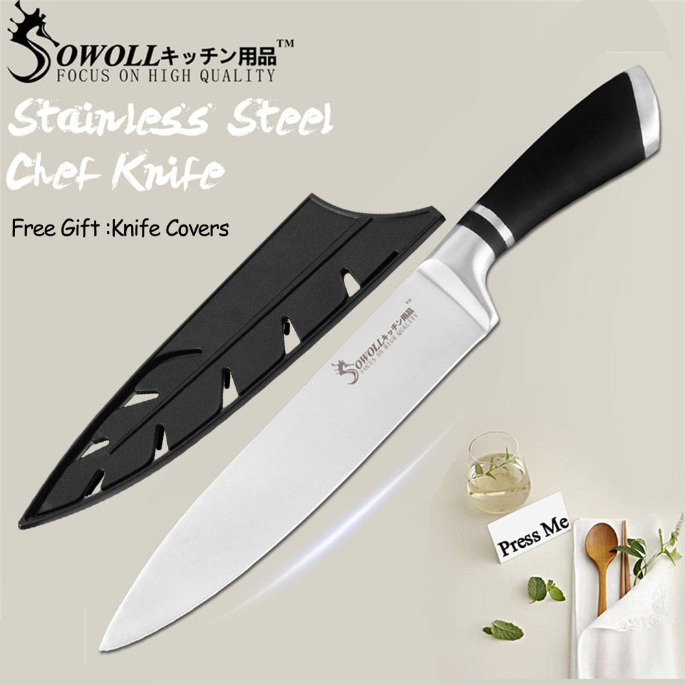 SOWOLL Kitchen Knives 1-7Pcs Stainless Steel Knives Paring Utility Santoku Bread Slicing Tool