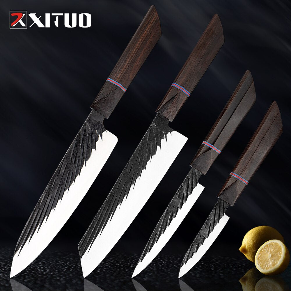 8 Sets Kitchen knives Handmade Forged Japanese Sharp Chef Knife 440C Steel Cleaver