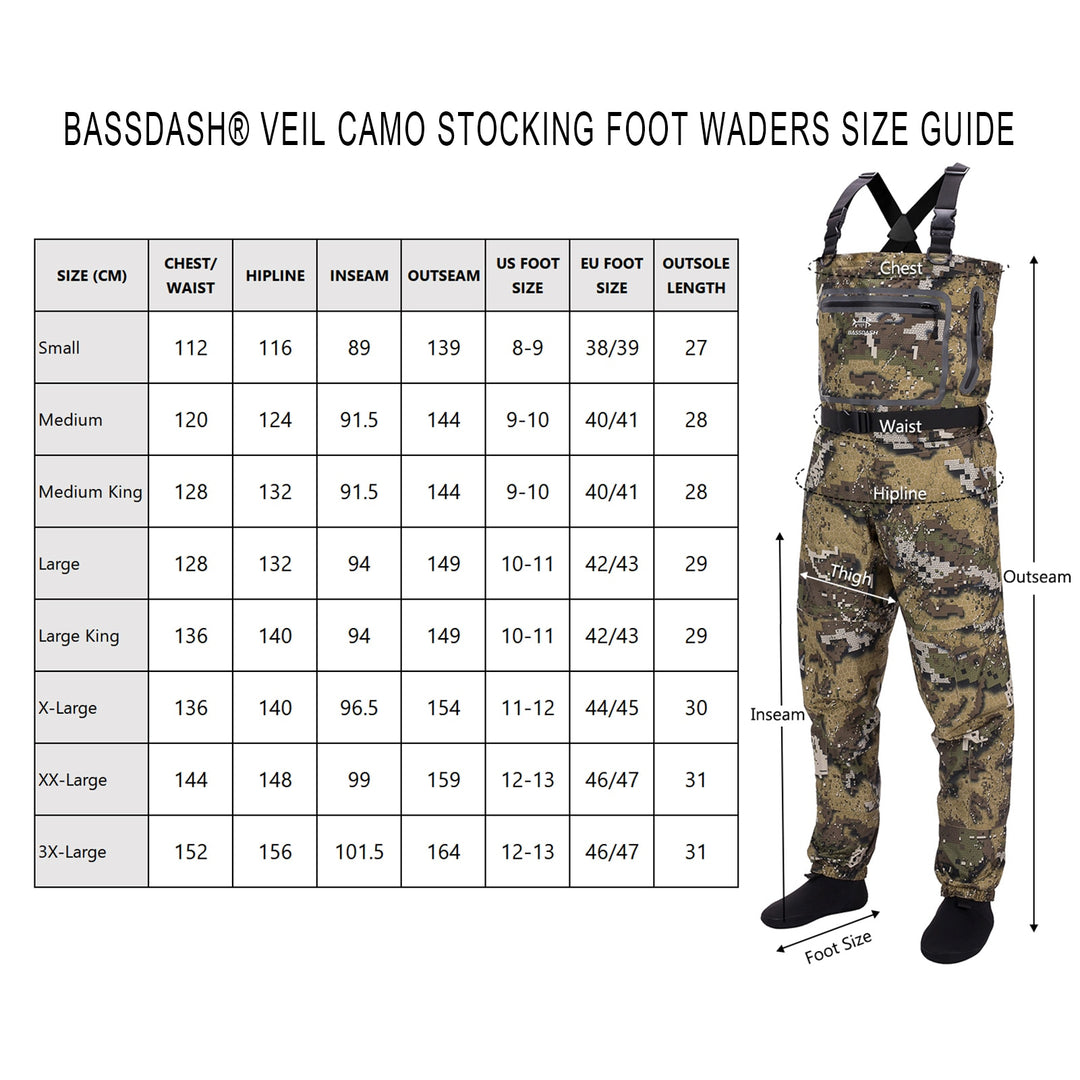 Bassdash Veil Camo Chest Stocking Foot and Boot Fishing Hunting Waders for Men Breathable