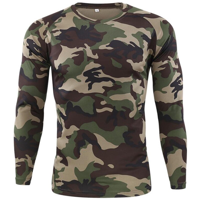 Summer Camouflage T-shirt Quick-Drying Breathable Long Sleeve Tops Men Hiking