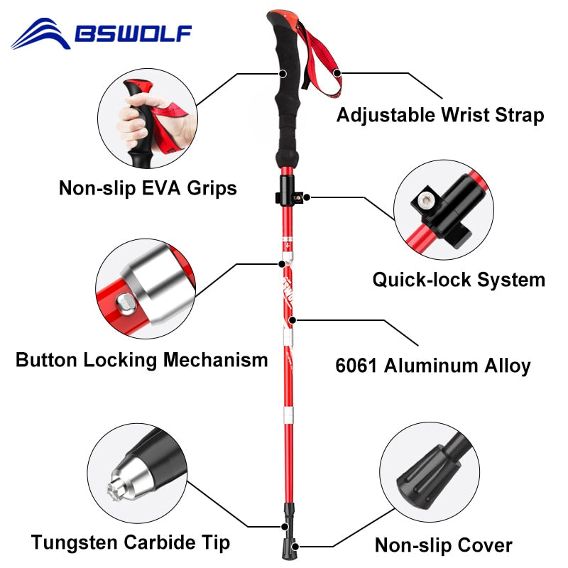 BSWolf Ultraligt Foldable Walking Sticks Camping Hiking Folding Trekking Poles Aluminum