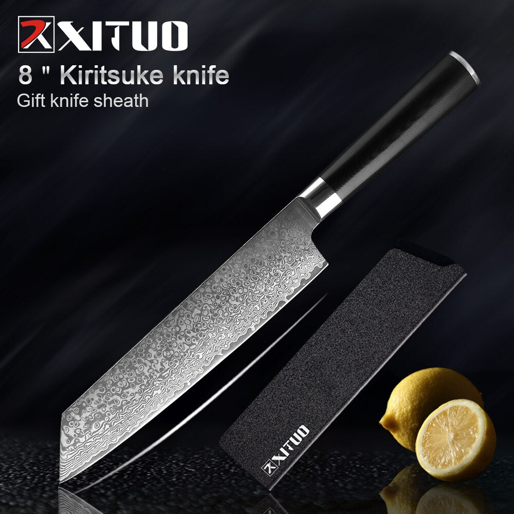 Damascus Kitchen Knives-Set Japan VG10 Chef Knife Sankotu Cleaver Bone Knives Utility