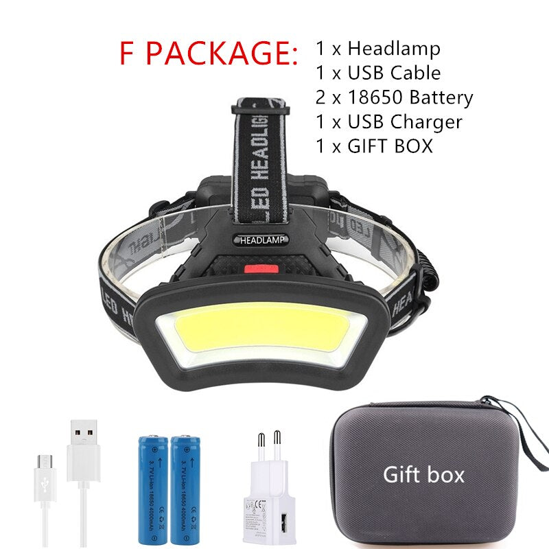 cob led headlamp USB Rechargeable red white light Fishing headlight Hunting