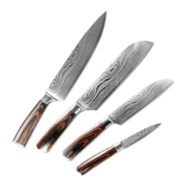 10pcs Damascus Kitchen Knife Set Laser Pattern Professional Chef Knives 440C Stainless