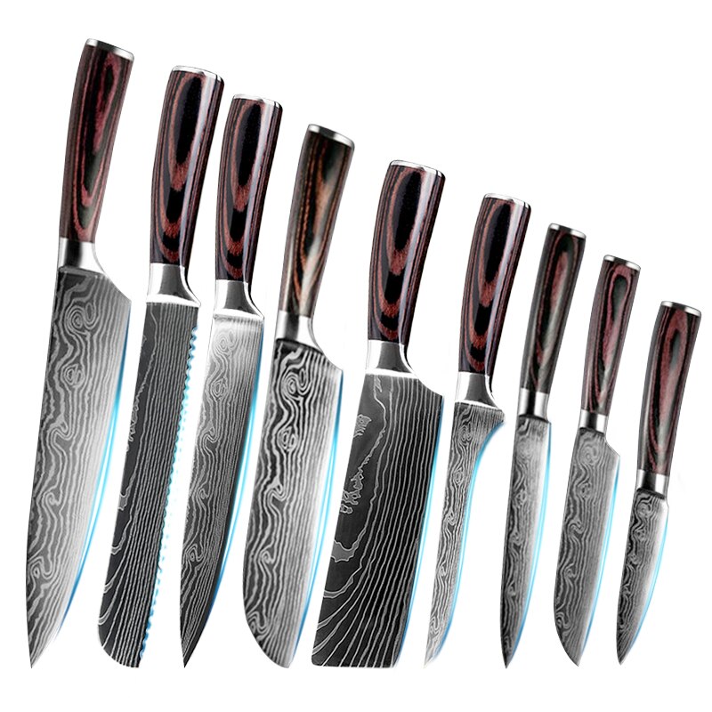 Kitchen Knives Set Damascus Laser Patten Professional Japanese Chopping Boning Cleaver