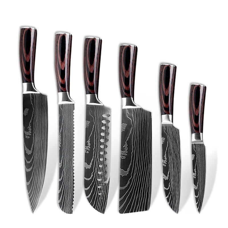 10pcs Damascus Kitchen Knife Set Laser Pattern Professional Chef Knives 440C Stainless