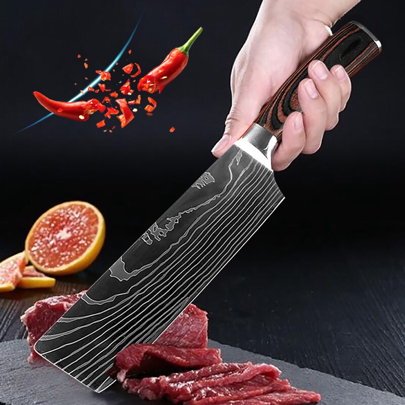 Kitchen Knives Set Damascus Laser Patten Professional Japanese Chopping Boning Cleaver