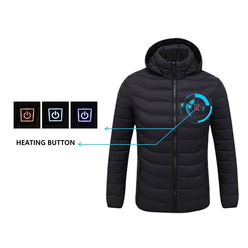 NWE Men Winter Warm USB Heating Jackets Smart Thermostat Pure Color Hooded Heated Jackets