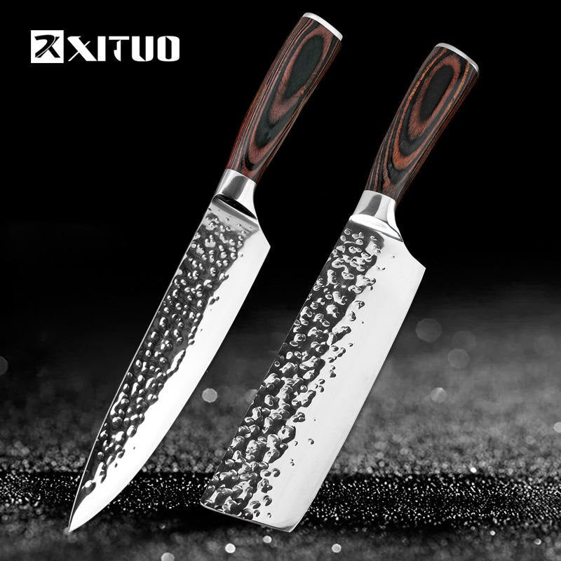 Kitchen Knives 8" Stainless Steel Chef Knife High Grade 7Cr17 Frozen Meat Cutter Wood Handle