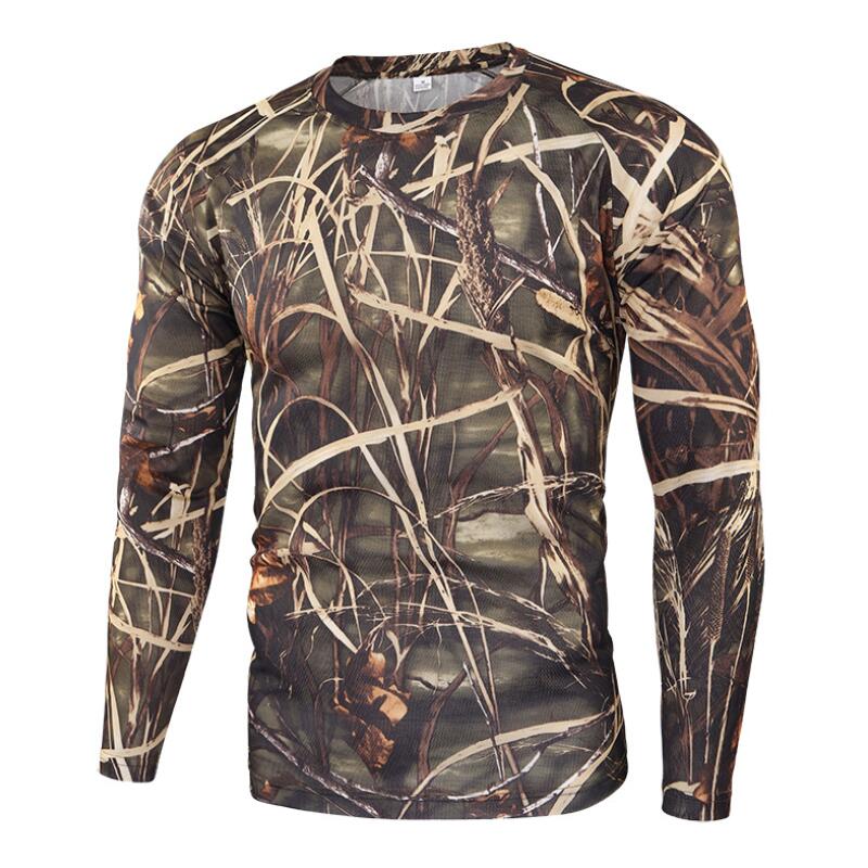 Summer Camouflage T-shirt Quick-Drying Breathable Long Sleeve Tops Men Hiking