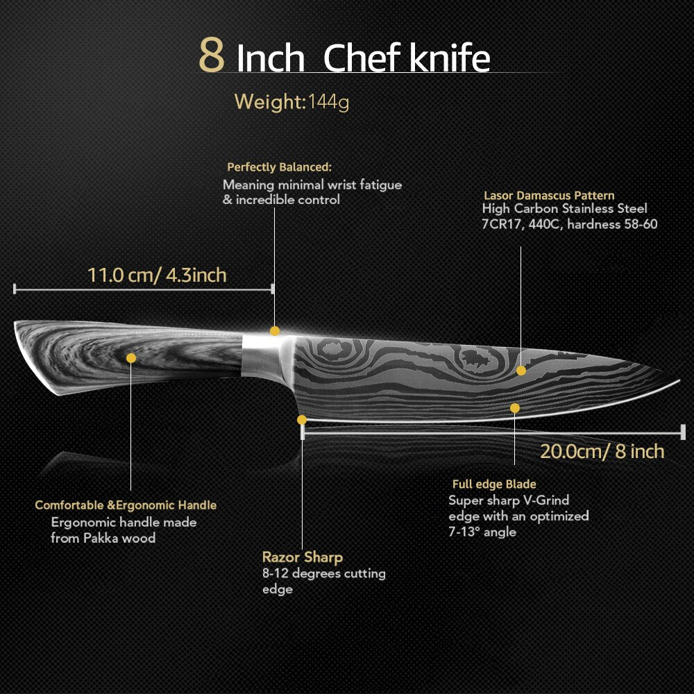 Kitchen Knife 5 7 8 inches stainless steel chef knives Meat Cleaver Santoku utility Cooking Set