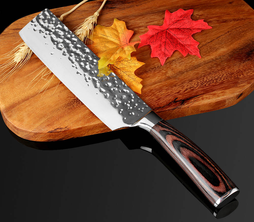 Kitchen Knives 8" Stainless Steel Chef Knife High Grade 7Cr17 Frozen Meat Cutter Wood Handle