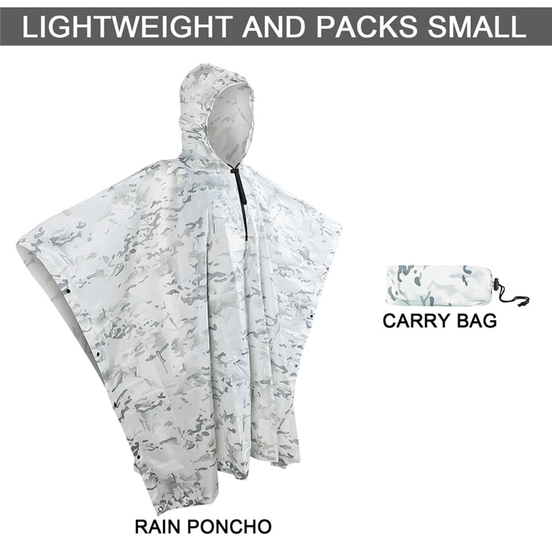 Outdoor Hooded Breathable Rainwear Camo Poncho Army Tactical Raincoat Camping Hiking Gears