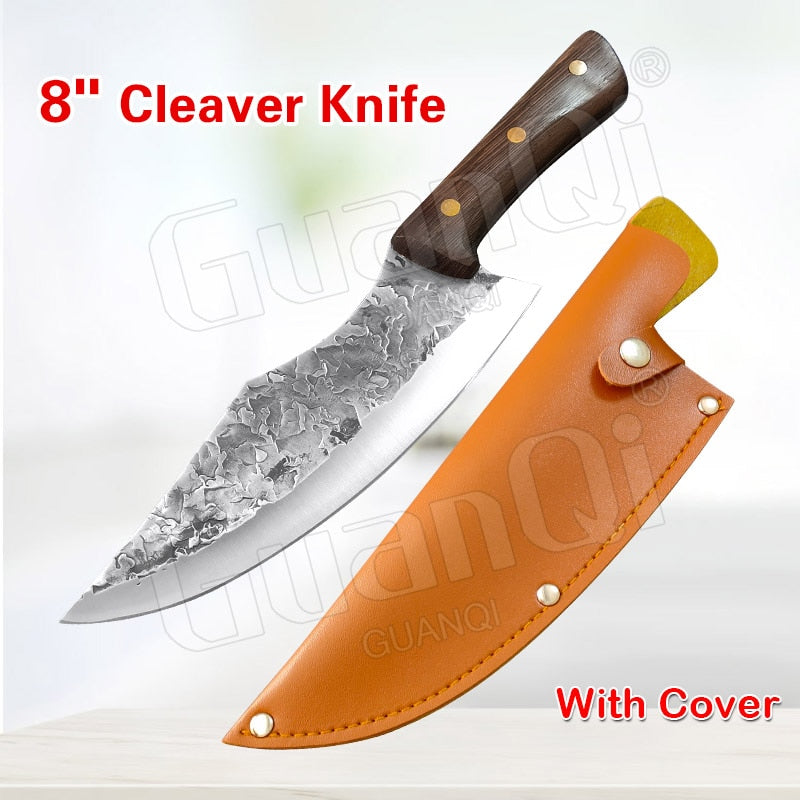 8 Inch Stainless Steel Butcher Knife Fishing Hunting Handmade Forged Bone Knife Meat Cleaver