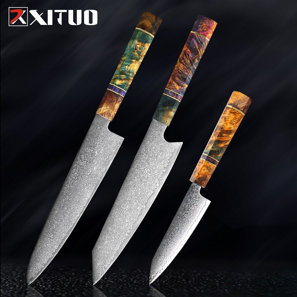 XITUO 2-5PCS Knives Set Nakiri Knife Japanese Damascus Steel Chef Knife Unique Solidified