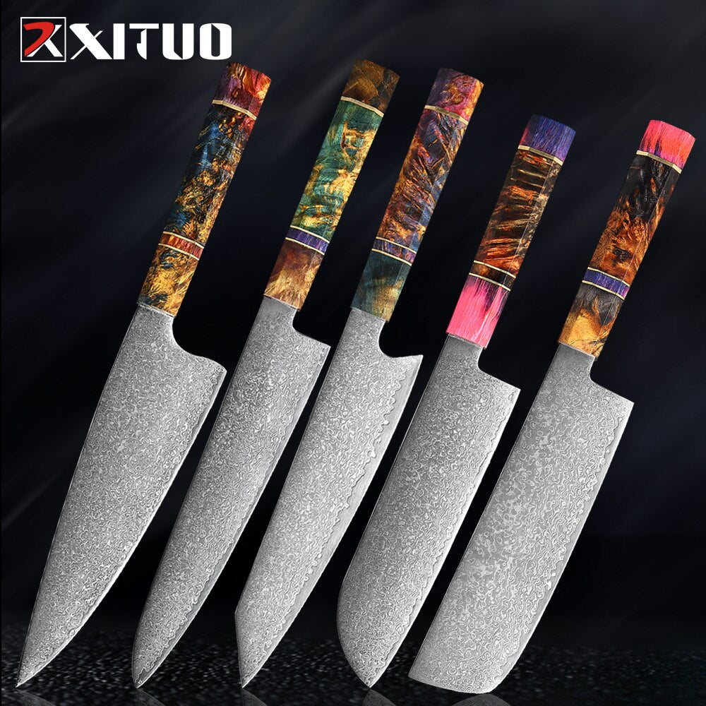 XITUO 2-5PCS Knives Set Nakiri Knife Japanese Damascus Steel Chef Knife Unique Solidified