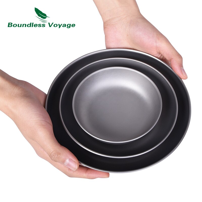 Boundless Voyage Ultralight Titanium Pan Dish Plate with Carry Mesh Bag Outdoor Camping Kit