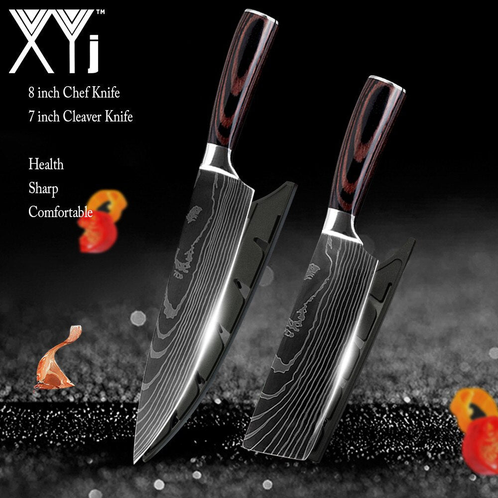 Kitchen Knife Set Stainless Steel Holder Gift Cover Bread Paring Nakiri Knives Cutter Tools