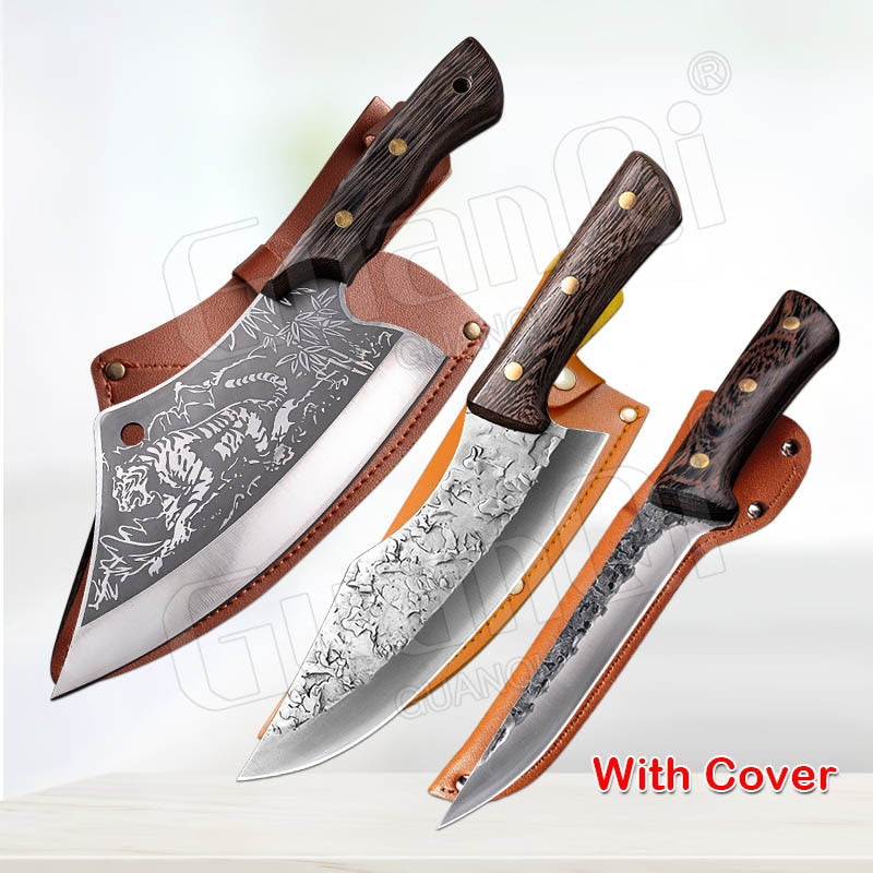 8 Inch Stainless Steel Butcher Knife Fishing Hunting Handmade Forged Bone Knife Meat Cleaver