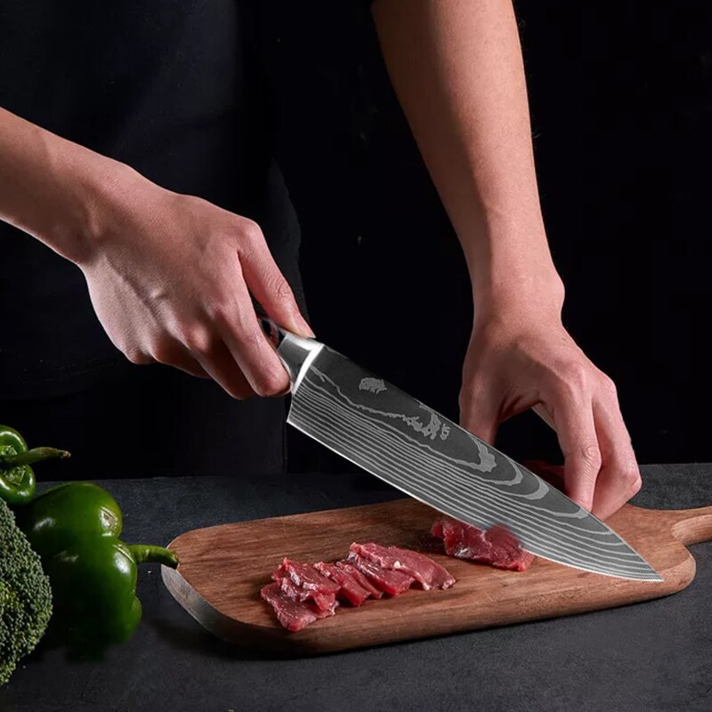 New Stainless Steel Kitchen Knife Set 5PCS High Quality Sharp Japanese Chef Cleaver Meat Wood