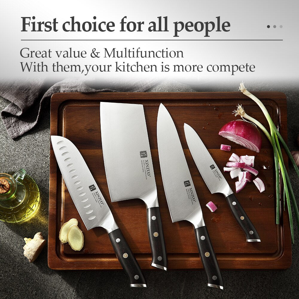 XINZUO 4PCS Chef Cleaver Santoku Utility Knives Set High Carbon Din 1.4116 Stainless Steel